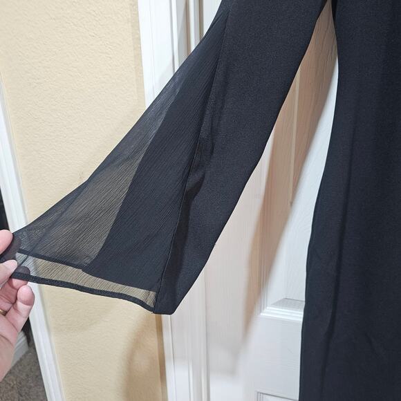 Calvin Klein Black Sheath Dress Sheer Bell Sleeves Size 2 - Picture 2 of 9